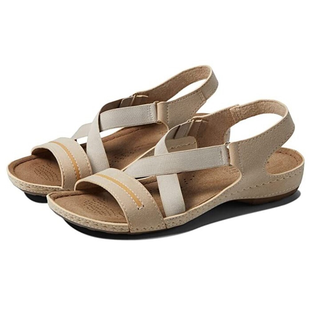 Flexus Lineata Sandals Women's US 7.5 Beige Crisscross Strap Slip-On JOBB583